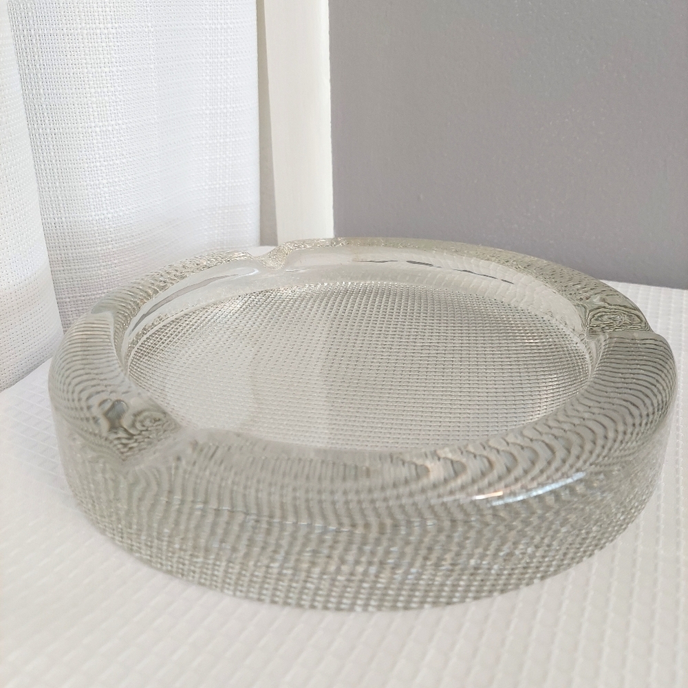 Vtg Blenco Cigar Ashtray Large Glass Waffle Textured Bottom Clear